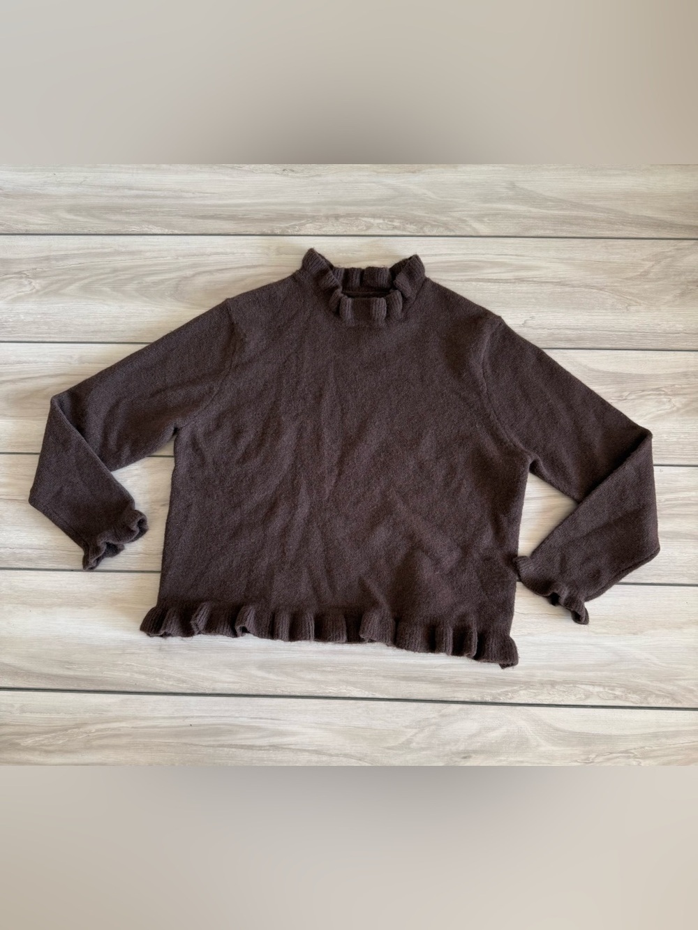 ZARA Ruffle Knit Sweater Brown XL NWT - Picture 7 of 14